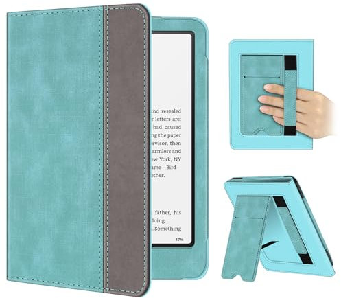 FINTIE Étui pour 7 Kindle Paperwhite (12e Génération, 2024) et Kindle Colorsoft (1re Génération, 2025/2024), Coque avec Béquille, Compartiment pour Cartes et Dragonne, Turquoise