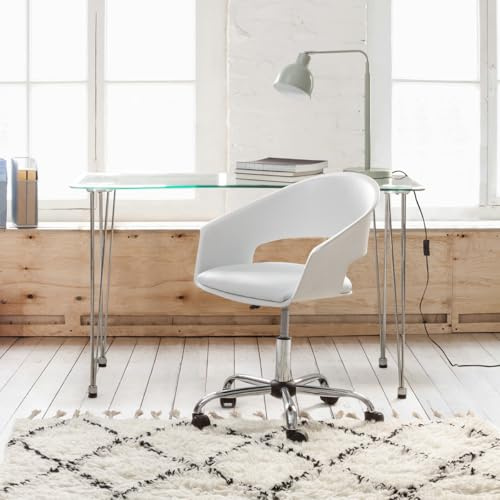 Yellowshop Scrivania ROUND, Design contemporaneo, Piano in Vetro Temperato, L120 x P60 x H76 cm, Gambe Cromo
