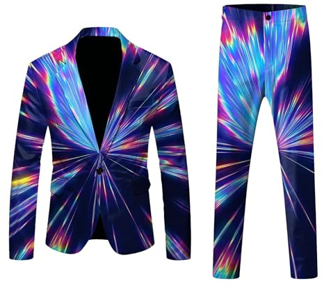 RUMAOZIA Anzug Herren 2 Teilig Sets Disco Outfit Herren Karneval kostüm Party Mottoparty Disco-Anzug 80er Jahre Outfit Glitzer Blazer und Hose Pailletten Druck Anzüge für Discokugel