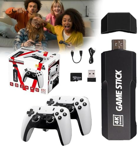 Ruelala Retro Gaming Console, Retrostick™ - 60,000+ Retro Games + 2 Free Controllers, Plug & Play Retrostick Game Stick Pro, Wireless Retro Game Console Stick 4k HDMI Output (256G)
