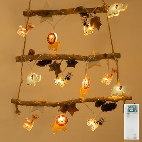 Liyade LED Tiere Lichterkette Innen, 2.2M 12LEDS Lichterkette Kinderzimmer mit Batteriebetrieb Timer, Nachtlicht Lichterkette Kinder für Innen, Geburtstagsparty, Hochzeits, Zimmer Deko(Warmweiß)