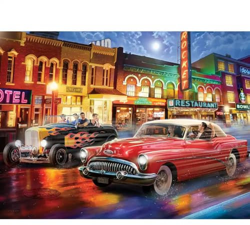 Bits and Pieces - 500 Piece Jigsaw Puzzle for Adults - 18 x 24 - 50s Drag Race - 500 pc Classic Cars Jigsaw by Larry Jones