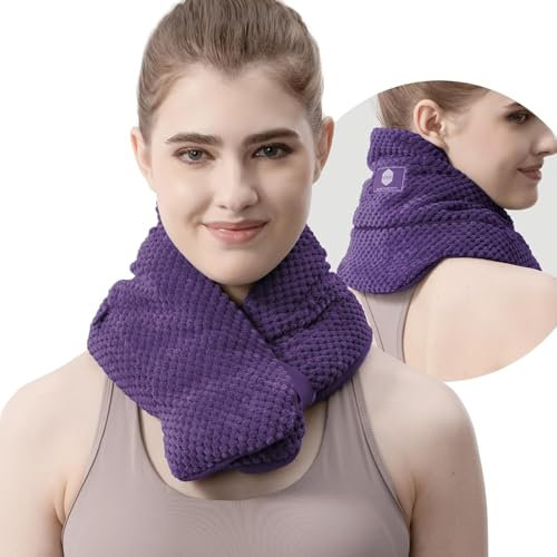 UNCN Microwave Neck Heat pad Warmer with Washable Cover Wide Weighted Heated Neck wrap Pain Relief Heating Pack microwavable Wheat Bags hot Therapy（Purple）