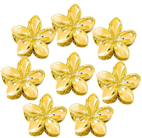 AJCRAN 8 pinzas para el pelo de flores doradas para mujer, pinzas grandes ideales para cabello grueso, perfectas como hawaianas, accesorios para el cabello de playa de verano (dorado)