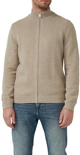 s.Oliver Baumwoll-Strickjacke mit Stehkragen und Logo-Patch