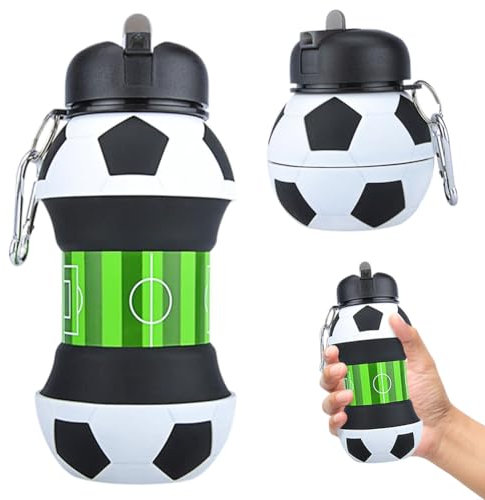 CEWROM Trinkflasche Kinder, 550 ml Fussball trinkflasche BPA-frei - Sportflasche mit Karabiner & Fußball-Design - Spülmaschinenfest & Auslaufsicher für Schule, Camping & Outdoor