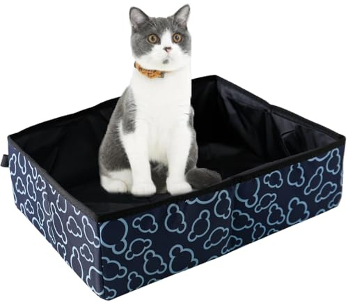 Faltbares Katzenklo, Reise Katzenklo Faltbar Tragbare Katzentoilette Faltbare für Reisen, Wasserdicht, Einfach zu Säubern Katzenklo für Haustiere Freien Reisen, Camping, Heimgebrauch, Dunkelblau