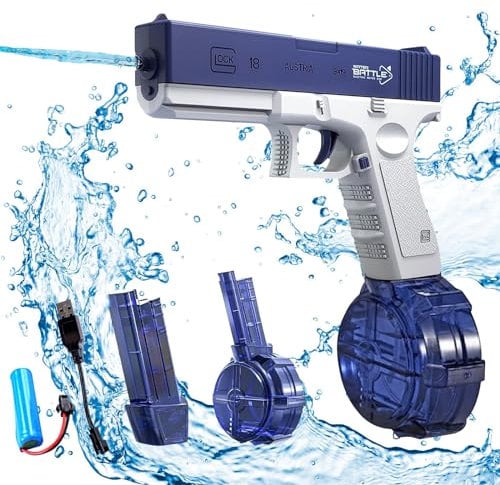 Electric Water Pistol Guns for Adults & Kids, Up to 32 FT Range,Automatic Water Gun Toy with Rechargeable Battery,500CC+60CC Large Capacity Automatic Electric Water Gun for Swimming Pool Beach (1PCS)