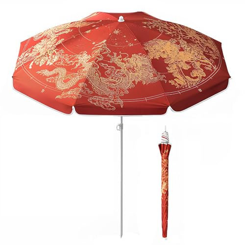 Klein Faltbar Sonnenschirm Strandschirm Ø 155cm Gartenschirm Marktschirm, Balkonschirm UV50+ Schutz 2-teiliger Sonnenschirme(Red)