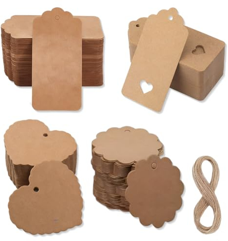 120 Stück Geschenkanhänger Etiketten, Kraftpapier Anhänger Runde Beschriften mit 30M Jute Schnur Blanko Geschenkanhänger für Hochzeit Geschenk Geburtstag Handmade(Braun)