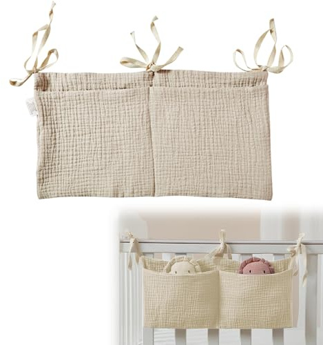 CUVZORA Hängender Babybett Organizer, Betttasche Spielzeugtasche mit 2 Taschen, Organizer Beistellbett Baby, Praktischer Babybetttasche für Windeln Kleidung Spielzeug