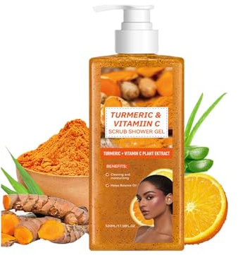 Curmeric – Gel douche exfoliant à la vitamine C, gel douche exfoliant naturel pour une peau éclatante, nettoyant et hydratant pour tous les types de peau, 520,5 ml