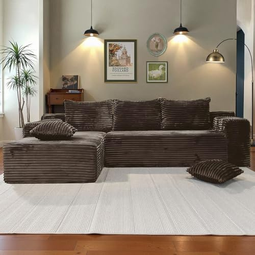 AEVIDKZOP Boneless Sofa, Sofas & Couches, Modulares Sofa Cord Sofa mit schlaffunktion Cloud Couch ecksofa, L Bequem XXL, Relaxsofa für Wohnzimmer (Khaki)