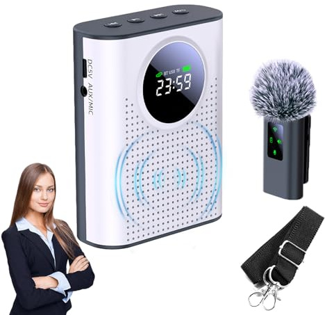 Wireless Voice Amplifier with Lavalier Microphone, Portable Amplifier with 2.4G Wireless Microphone, Supports Bluetooth, TF Card, USB Flash Drive and AUX Input for Teachers, Guide, Public Speaking