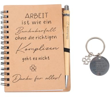 SHAOWENCB Abschiedsgeschenk Kollegen Notizbuch Kariert Notizbuch mit Zum Abschied von Kollegin,Notebook,Holz-Kugelschreiber, Schlüsselanhänger,Ruhestand Geschenk für Ehemänner Ehefrauen.