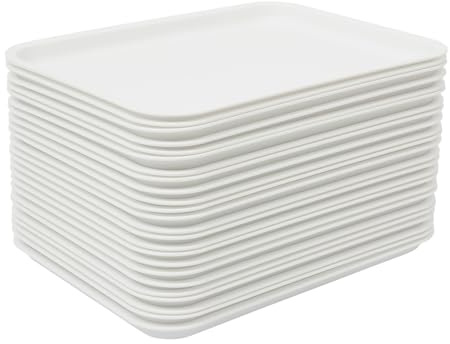 Bandeja para servir, 36 x 27 x 2 cm, rectangulares, 24 unidades, bandeja de plástico, bandeja de comida rápida, bandejas antideslizantes para cocina, comedor (blanco)