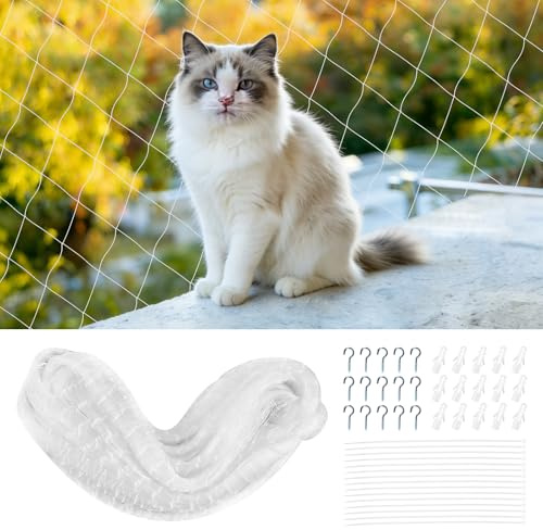 GFUEIGJ Katzennetz für Balkon Ohne Bohren 8 x 3m Transparentes Katzenschutznetz aus Nylon Balkonnetze für Katzen zur Absicherung von Terrasse Fenster Türen