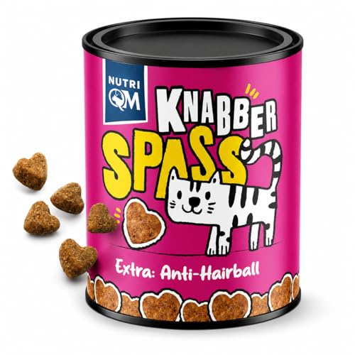 NutriQM® Knabberspaß Anti Hairball Katzensnack – 50g Knusprige Katzen Leckerlies mit Lignocellulose – Unterstützung bei Haarballen-Ausscheidung – Schmackhafte Katzen Snacks mit Geflügel