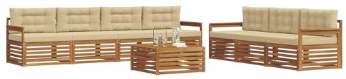 vidaXL Outdoor-Sofagarnitur mit Kissen 8 pcs Natur und Beige, Gartenlounge, modernes Outdoor-Sofa-Set, langlebige Terrassenmöbel, Bequeme Sitzmöglichkeiten