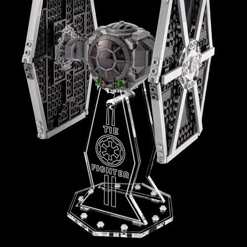 Premium Gravur Acryl Display Ständer kompatibel zu Lego 75300 Imperial TIE Fighter | 5mm Halterung | Hochwertiger Präsentationsständer | Schwebender Effekt | Drehbar & Neigbar | Nur Ständer