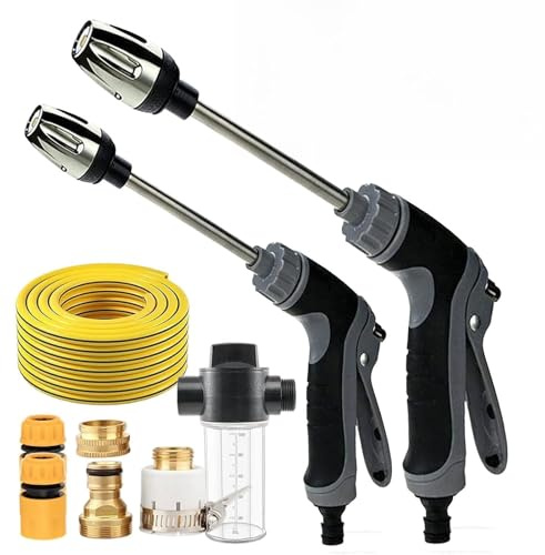Nettoyeur Haute Pression Aquoxis, Aquoxis, Buse de Tuyau Puissante Aquasis, Pistolet de Pulvérisation Haute Pression Qinux Aquoxis pour Jardin, Terrasse et Voiture (Washer Set + 5m Hose,2PCS)