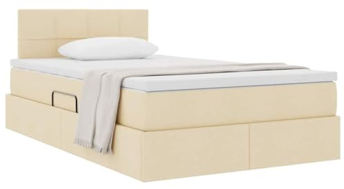 vidaXL Aufbewahrungsbett mit Matratze Creme 120 x 190 cm Holzwerkstoff, Rechteckiges modernes Schlafzimmer, hydraulisches Liftbett, Polyester-Kopfteil, platzsparende Möbel für cleveren Stauraum