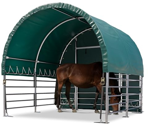 Weidezelt 3x3 m PVC Plane 2300 Newton Unterstand für Pferde Offenstall Weidehütte - für Erduntergrund - vorn offen - grün