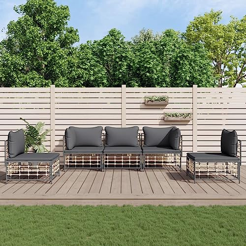 HGBNMER 5-teiliges Poly Rattan Lounge-Set Anthrazit mit Kissen, Gartenmöbel Set mit Stahlrahmen und Rückenlehnen für hohen Sitzkomfort, modulares Design für Flexible Anordnung