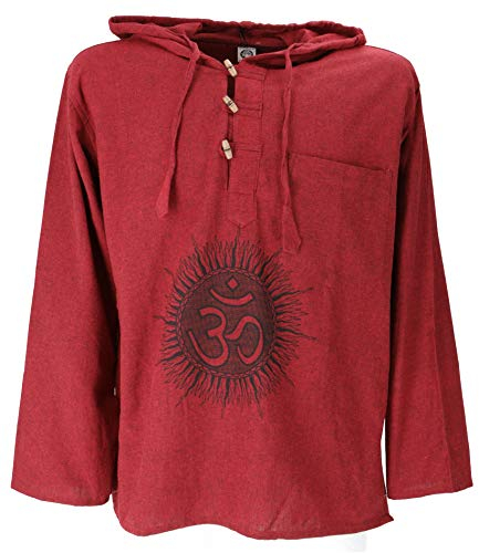 GURU SHOP Yoga Hemd, Goa Hemd Om, Sweatshirt - Bordeaux/schwarz, Herren, Baumwolle, Size:L