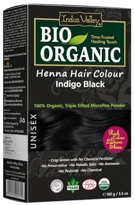 Indus Valley Bio, natürliche organische Henna-Haarfarbe, Indigoschwarz, 100 g | 100% Grauhaarabdeckung und lang anhaltende Haarfarbe | Vegan und frei von Tierversuchen