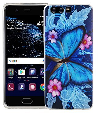 König Design Handyhülle kompatibel mit Huawei P10 Silikon Case Hülle Sturzsichere Back-Cover Handyhülle - Schmetterling Blau