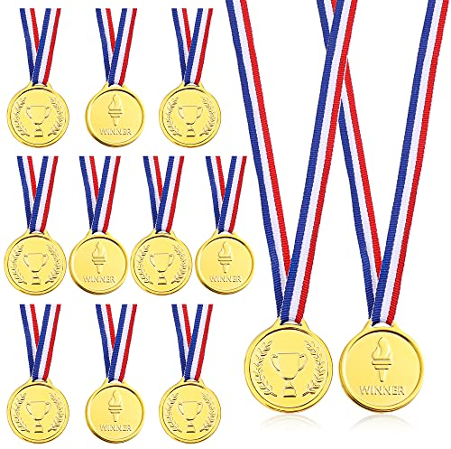 Pllieay 24 Stücke Gold Medaillen Kunststoff Gold Gewinner Medaillen für Kinder Sport Party, Wettbewerb, Preise