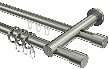 Interdeco Edelstahl Optik Rundrohr-Innenlauf Gardinenstange 20 mm Ø doppelläufig Platon Santo, 360 cm