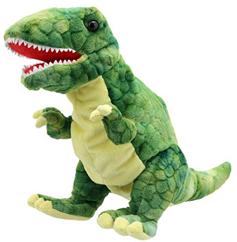 Lashuma T - Rex Handpuppe Grün, Plüschtier Dinosaurier als Kasperpuppe und Einschlafhilfe, Weiche Theaterpuppe 28 cm