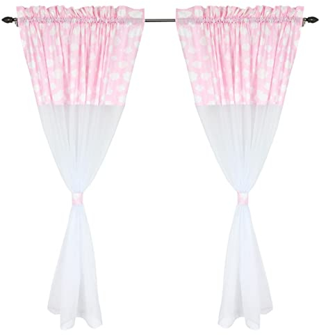 TupTam Kinderzimmer Voile Vorhänge Baby Gardinen mit Tunnelzug Set, Farbe: Wolken Rosa, Größe: ca. 140 x 160 cm