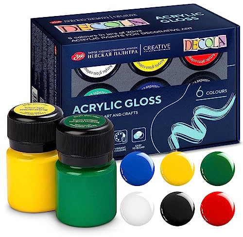 Decola Acrylfarben Glänzend | 6x20ml Flaschen | Malen und Gestalten auf jeder Oberfläche | Hergestellt von Nevskaya Palitra