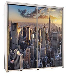 mb-moebel Kleiderschrank Schrank Garderobe Schiebtüren 205 cm Wardrobe Foto New York (Weiß)