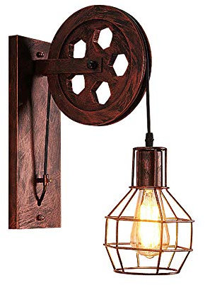 iDEGU Industrielle Wandleuchte, Vintage, Riemenscheibe, Wandleuchte, Innenleuchte, für Bar, Schlafzimmer, Wohnzimmer, Restaurant, Café, Flur – Rost Rot