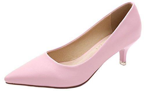 WUIWUIYU Women's Girls' Fashion Pointed Toe Kitten Heel Pump Shoes Size 6 Pink