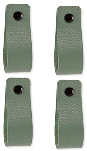 Brute Strength Ledergriffe für Möbel 16,5 x 2,5 cm Blassgrün 4 Stück | Handgefertigte Möbelgriffe und Lederschlaufen aus Leder; für Schranktüren und Schubladen, Schrauben inklusive