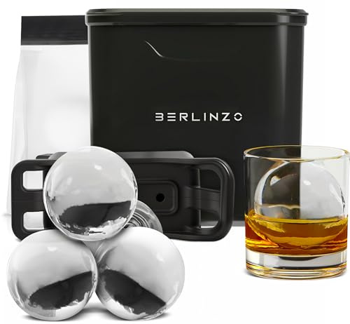 Berlinzo Ice Ball Maker Mold - 2 Clear 2.4in Whiskey Spheres, Non-Electric
