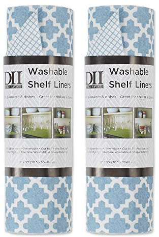 DII Fridge & Shelf Liner Collection Non-Adhesive, Cut to fit, Machine Washable, 12x20, Stonewash Blue Lattice, 2 Piece