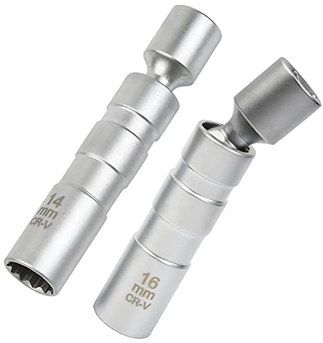 FOCCTS 2 Stück Universal Flexibel Zündkerzenschlüssel 16mm und 14mm, zündkerzen schlüsselsatz Magnetisch Zündkerze Steckschlüssel Entferner Installer Werkzeug drehbarer kfz-zündkerzenschlüssel