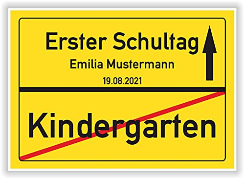 Geschenkidee Kindergarten - Erster Schultag Ortsschild Bild kleines Geschenk zur Einschulung - Kinder Party Deko Junge Mädchen Hinweisschild Glückwunschkarte Schulanfang