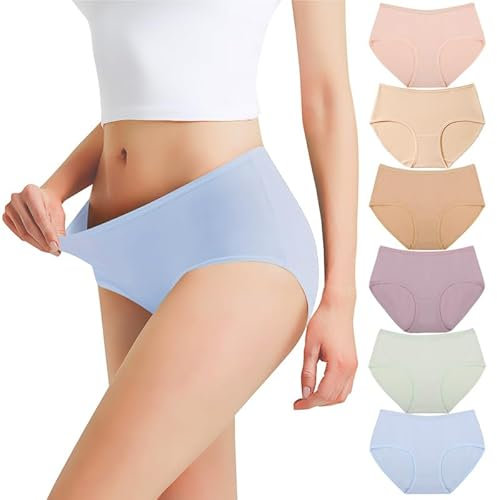 Falechay Unterhosen Damen Unterwäsche 6er Pack Baumwolle Slips Mittel Taille Panties Sportunterhosen für Damen,Mehrfarbig-3,XL