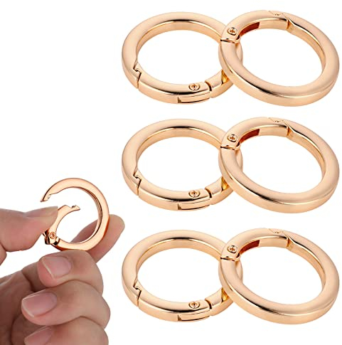 Aster 6 Stück Karabinerhaken Gold Runde Karabiner, 25mm O-Ring Schlüsselanhänger Frühling Snap Clips Ersatzteile, Ringkarabiner für Strap Kette Schlüsselkette Rucksack DIY Handwerk Zubehör