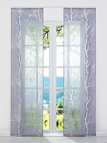 ESLIR Schiebegardinen Ausbrenner Flächenvorhänge Set 2er Gardinen mit Klettband Schiebevorhang Transparent Vorhang Grau #3 BxH 57x145cm 2 Stück