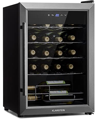 Klarstein Ultimo Uno - Cantinetta Vino, Cantina Vini Doppia Temperatura, Frigo Vino con Temperatura: 5-18 °C, Pannello di Controllo Touch, Spazio per 20 Bottiglie, Vol. 53 Litri, Nero