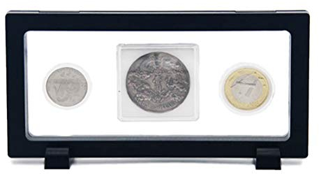 BSTCAR Münzrahmen Schwarz, Münzständer mit Basen 3D Schweberahmen Bargeld, Münzen, Schmuck, Steine, Medaillen, Briefmarken 18x9cm
