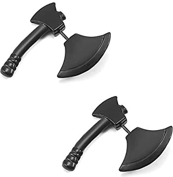 Funny Black Axe Hatchet Shape Stud Earrings Punk Hip Hop Double Sided Stud Unisex Earrings (1Pairs)